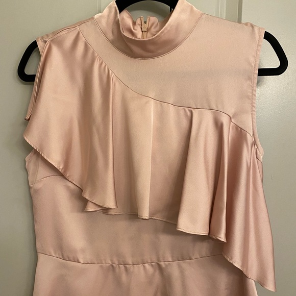 NWOT Zara Blush Silk Ruffle Top - Picture 2 of 4